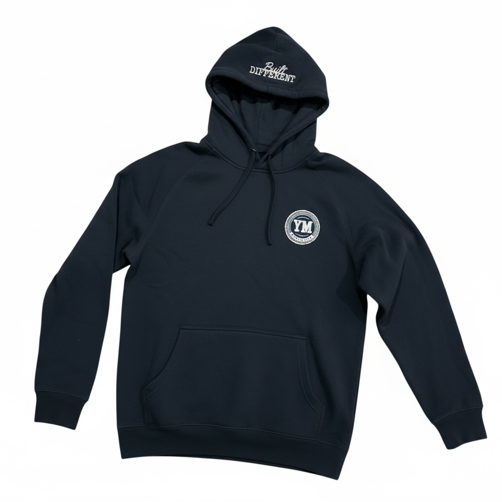 YM Athletics Built Different Patch Hoodie Pullover Sweatshirt Streetwear