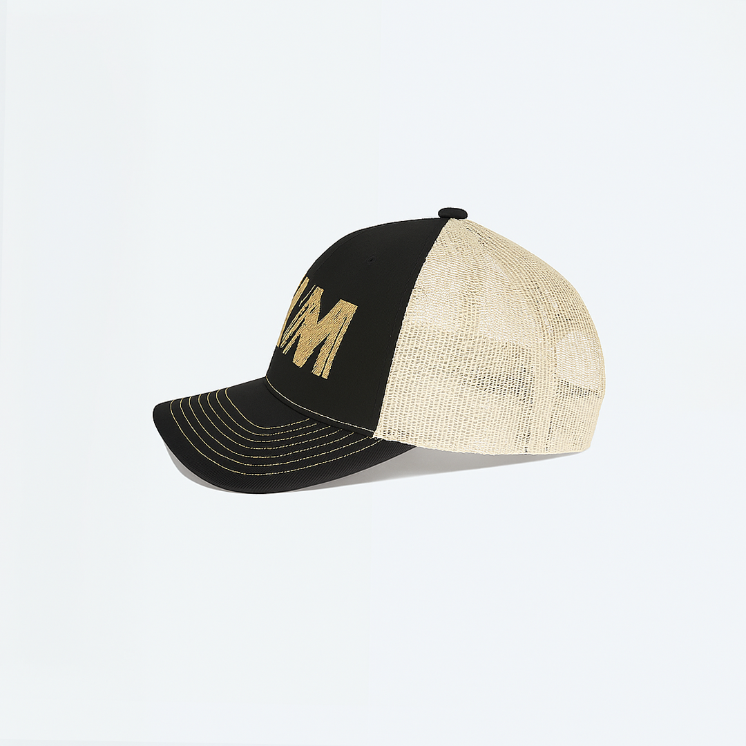 YM Trucker Hat – Black with Gold Mesh (Youth & Teens)