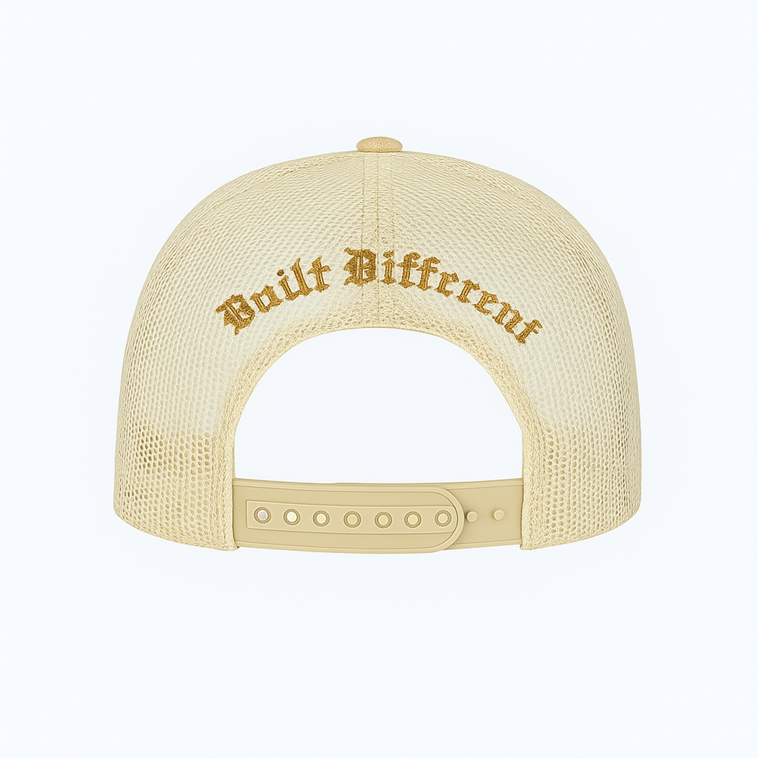 YM Trucker Hat – Grey with Gold Mesh (Adult)