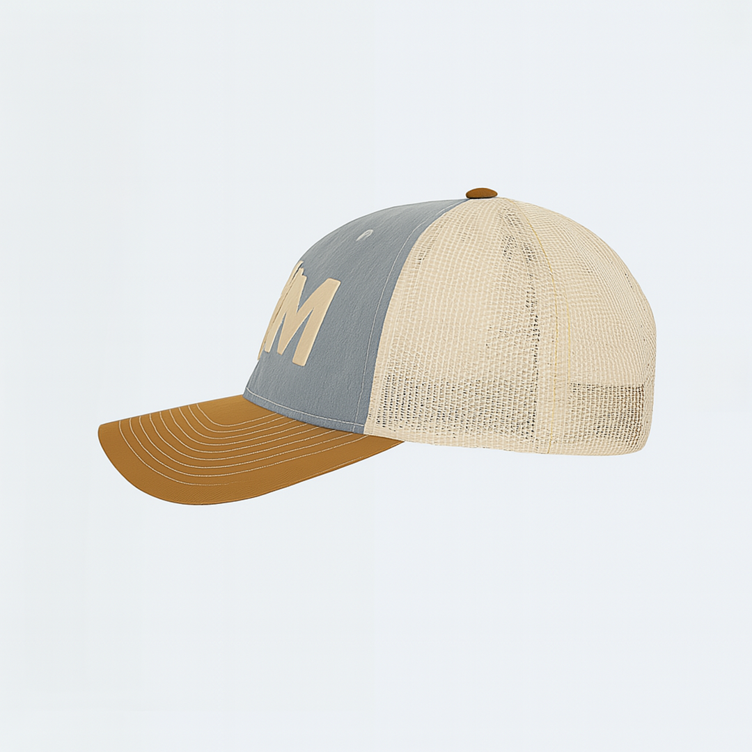 YM Trucker Hat – Grey with Gold Mesh (Adult)