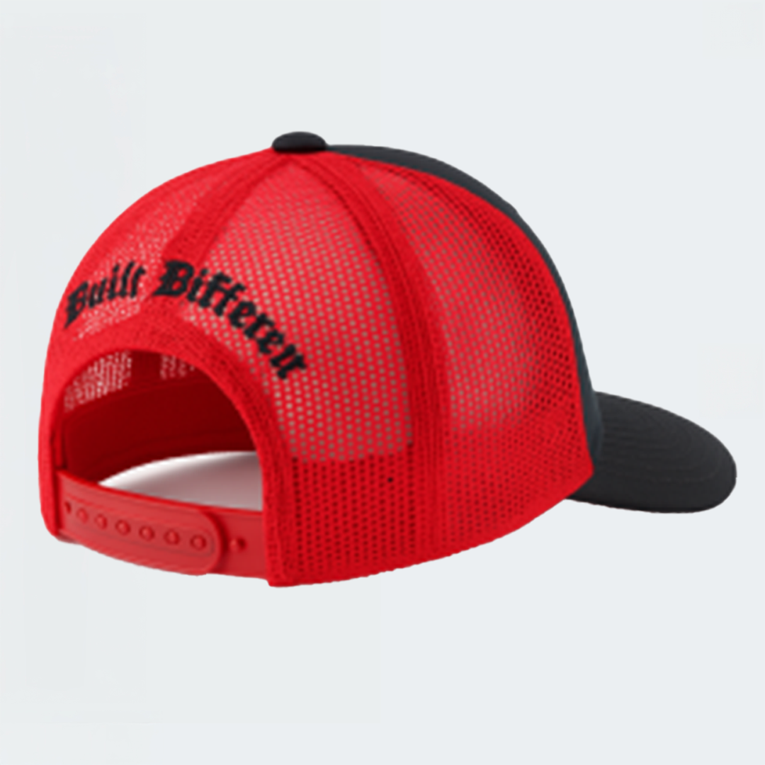 YM Trucker Hat Cap Black with Red Mesh (Adult)