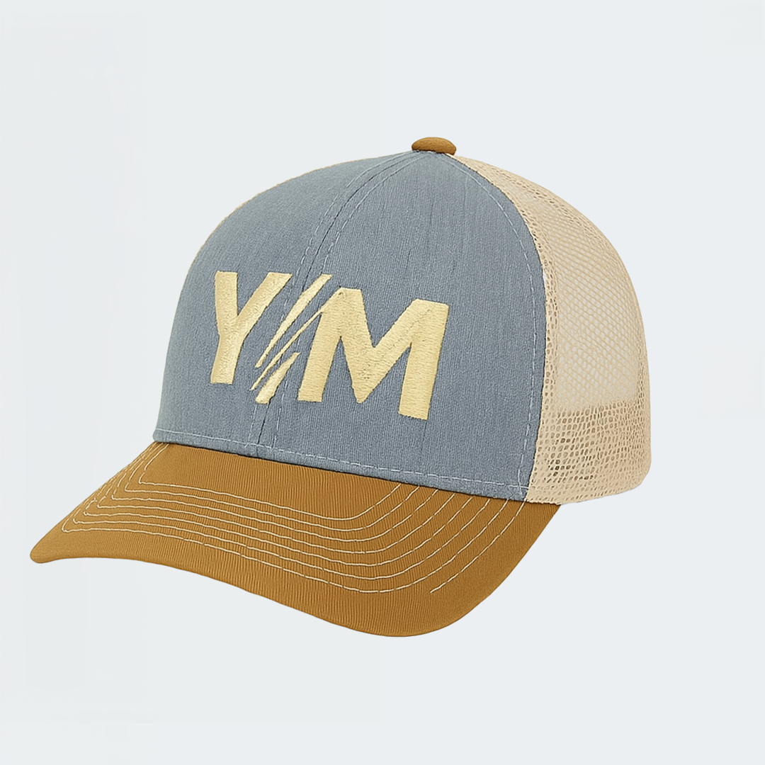 YM Trucker Hat – Grey with Gold Mesh (Adult)